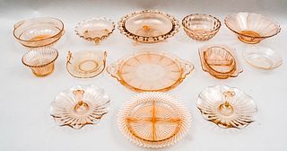 Lot of 13 Pink Glass Serving Pieces