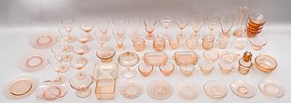 65 Piece Lot of Pink Depression Glass Tableware