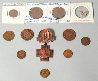 Lot  American Civil War Tokens & Hard Times Coins