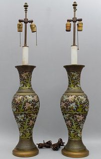 Pair of Champleve Vase Form Lamps