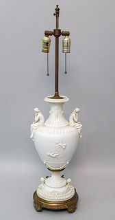 Parian Vase Form Lamp with Bronze Base