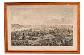 Rare 1852 Bird's Eye View of Cincinnati by John William Hill 