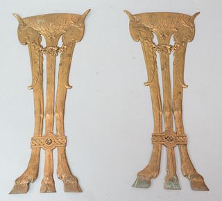 2 Bronze Figural Rams Head Furniture Mounts