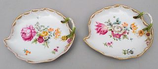 Early Carl Thieme Pair Porcelain Leaf Dishes