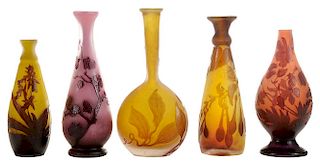 Five Gallé and DeLatte Cameo Glass