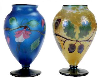 Two Orient & Flume Art Glass Footed