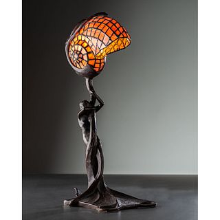 An Art Nouveau Style Mermaid and Nautilus Table Lamp