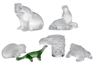Six Lalique Glass Animal Figures