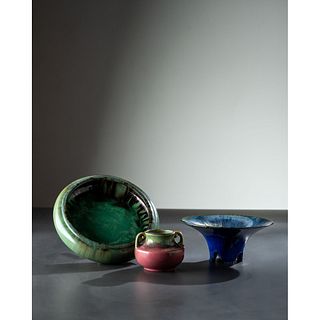 Fulper Pottery, Low Bowl, Footed Bowl and Vase