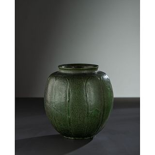 Grueby Faience Company, Green Vase with Carved Leaves