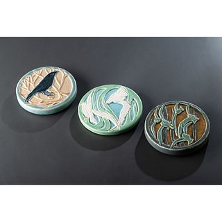 Rookwood Pottery, Three Trivets with a Blackbird and Seagulls