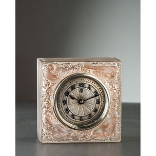 René Lalique, Quatre Moineaux du Japon Square Clock with Art Deco Face