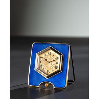 A Sterling Silver and Enameled Desk Clock