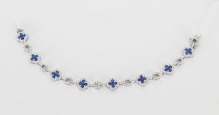 14K WG Diamond & Sapphire Clover Tennis Bracelet