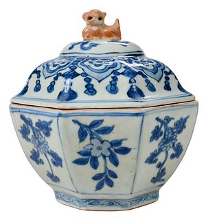 Chinese Blue and White Covered Porcelain Bowl