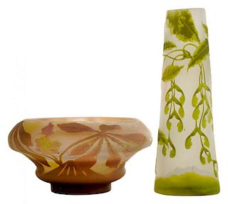 Gallé Cameo Glass Vase and Bowl