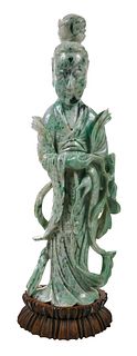 Chinese Carved Jade Figure on Stand