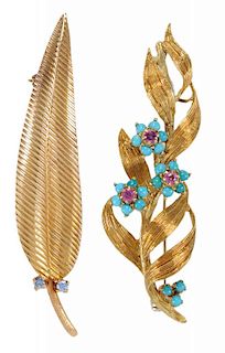 Two 18 Karat Yellow Gold Brooches