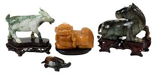 Carved Jade Figural Box, Three Hardstone Animals
