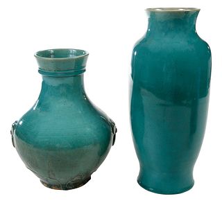 Two Asian Green Glazed Pottery Vessels