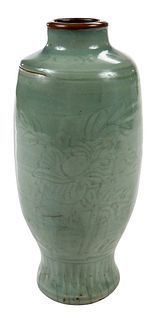 Chinese Longquan Celadon Baluster Vase