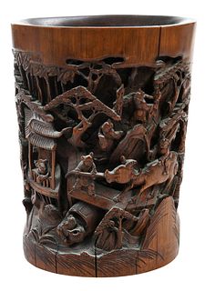 Chinese Carved Bamboo Brush Pot 