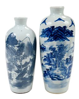 Two Chinese Blue and White Porcelain Poem Vases 