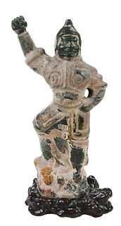 Chinese Earthenware Nio Figure on Stand