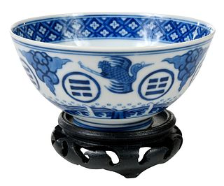 Chinese Blue and White Rice Bowl, Taoist Symbols