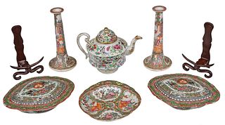 Six Rose Medallion Chinese Porcelain Table Objects