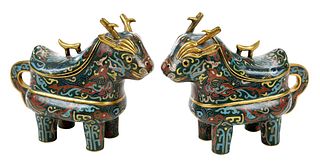 Pair of Chinese Cloisonn‚ Qilin Censers