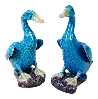 Two Similar Chinese Export Porcelain Duck Figures