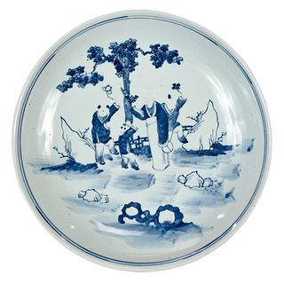 Large Chinese Underglaze Blue and White Dish