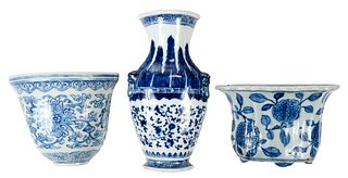 Three Chinese Blue and White Porcelain Wall Vases