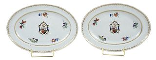 Pair Chinese Export Armorial Oval Platters