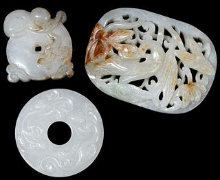 Chinese Carved Jade Discs and Figural Insert