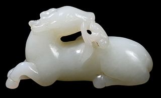 Chinese Carved Jade Figure of a Goat