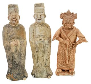 Three Chinese Pottery Figures of Attendants