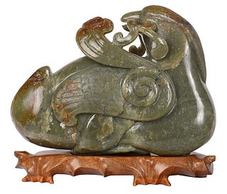 Large Carved Hardstone Duck on Stand