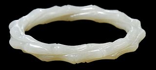 Chinese Carved Jade Bamboo Form Bangle