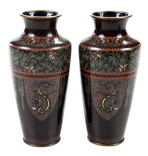Pair Japanese Cloisonne and Gold Stone Vases