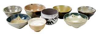 Eight Assorted Earthenware Sake Cups