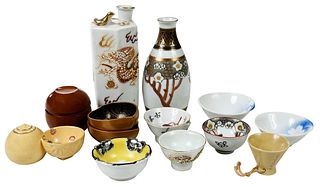 Group of 14 Assorted Sake Cups and Decanters