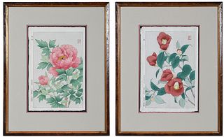 Two Botanical Japanese Woodblock Prints