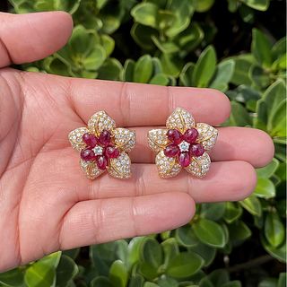 GIA Ruby, Diamond and 18K Earrings