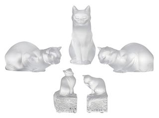 Five Lalique Glass Cats