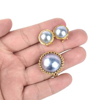 Mabe Pearl and 18K Ring and Earrings