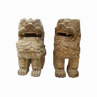 Cultural Asian Foo Dogs Garden Pair Statues
