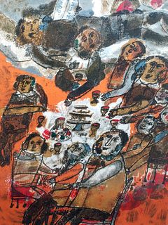 Theo Tobiasse (1927-2012) "Seder" Lithograph Signed & Numbered 