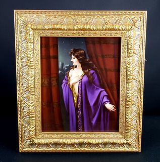 KPM Plaque of Young Woman in Purple, Circa 1890